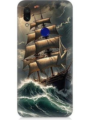 Xiaomi Redmi Note 7 Uyumlu Dalgalarla Savaşan Yelkenli  Desenli Silikon Kılıf