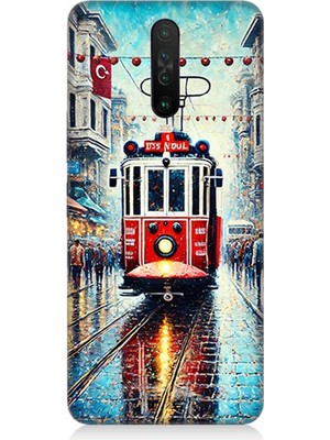 Xiaomi Redmi K30 Uyumlu Yağmurlu Sokakta Kırmızı Tramvay  Desenli Silikon Kılıf