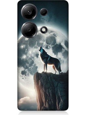 Xiaomi Redmi Note 13 Pro 4g Uyumlu Dolunayda Uluyan Kurt  Desenli Silikon Kılıf