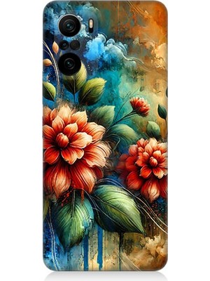 Xiaomi Redmi K40 Uyumlu Kırmızı Çiçek ve Tomurcuklar  Desenli Silikon Kılıf