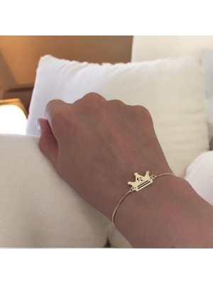 Archin Atatürk Temalı Zincirli Taç Figürlü 14 Ayar Altın Plakalı Hediye Bileklik-492SEMBOL