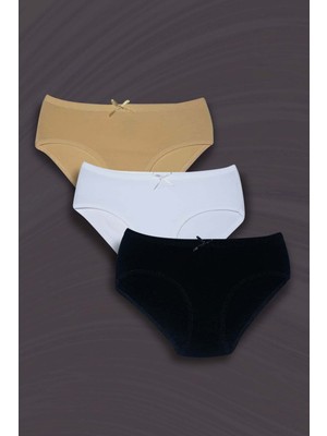 3'lü Düz Fiyonklu Kız Çocuk Pamuklu Slip Külot