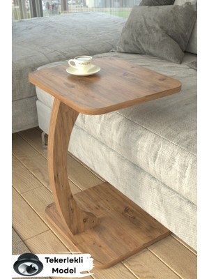 Tekerlekli Dikdörtgen C Sehpa Koltuk Yanı Laptop Masası Modern Zigon Yan Sehpa Salon Ofis Sehpası