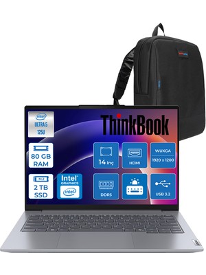 Lenovo Thinkbook 14 G7 Intel Ultra 5 125U 80GB Ddr5 2tb SSD Intel Graphics 14" Wuxga IPS 300NITS Windows 11 Home Taşınabilir Bilgisayar 21MR0095TRH23 + Zettaçanta