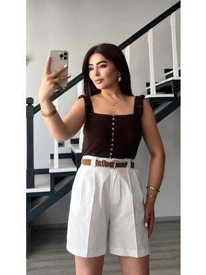 Beyaz Şehir Boy Pamuklu Şort