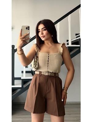 Kahve Şehir Boy Pamuklu Şort