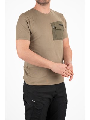 Taktik Cepli Erkek Tişört - Bej | Outdoor & Güvenlik Stil