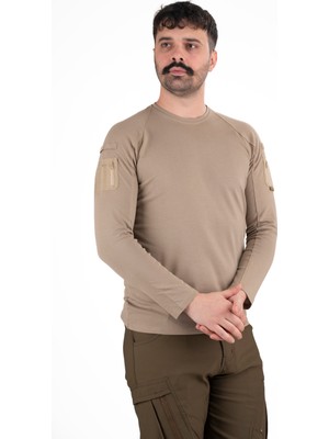 Taktik Uzun Kollu Cepli Tişört - Bej | Erkek Outdoor & Güvenlik Giyim