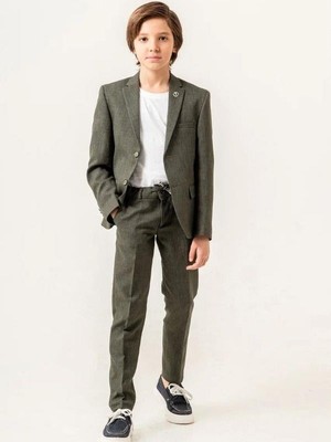 Erkek Çocuk T-Shirt Keten Ceket Belden Bağlamalı Pantolon 3'lü Spor Takım (11-14 Yaş Arası)