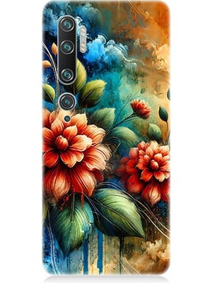 Xiaomi Mi Note 10 Uyumlu Kırmızı Çiçek ve Tomurcuklar  Desenli Silikon Kılıf