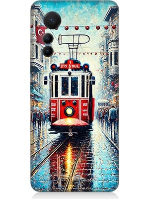 Xiaomi Mi 12 Lite 5g Uyumlu Yağmurlu Sokakta Kırmızı Tramvay  Desenli Silikon Kılıf