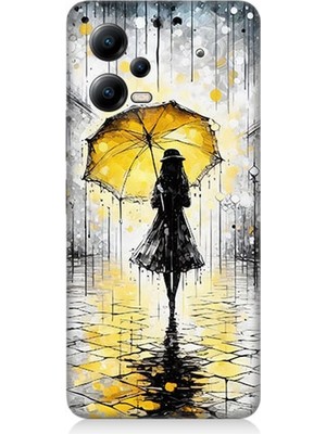 Xiaomi Poco X5 5g Uyumlu Yağmurda Sarı Şemsiye Altında  Desenli Silikon Kılıf