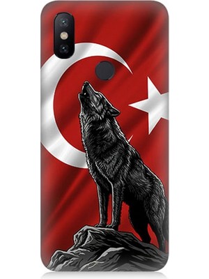 Xiaomi Redmi Note 5 Pro Uyumlu Bayrak Önünde Uluyan Kurt  Desenli Silikon Kılıf