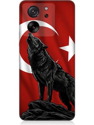 Xiaomi Mi 13T Pro Uyumlu Ay Yıldızlı Uluyan Kurt  Desenli Silikon Kılıf