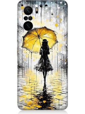 Xiaomi Poco F3 Uyumlu Yağmurda Sarı Şemsiye Altında  Desenli Silikon Kılıf