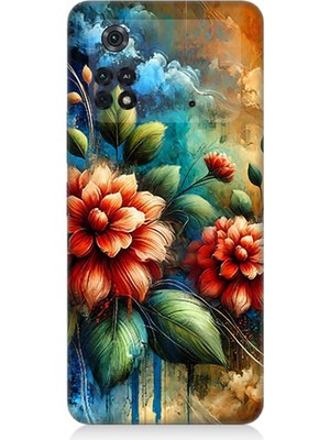 Xiaomi Poco M4 Pro Uyumlu Kırmızı Çiçek ve Tomurcuklar  Desenli Silikon Kılıf