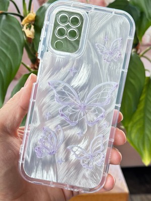 Samsung Galaxy A12 - M12 Kılıf Parlak Hologramlı Kelebek Desenli Darbe Emici Kamera Korumalı Renkli Silikon