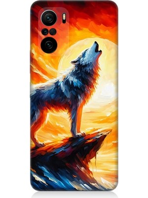 Xiaomi Poco F3 Uyumlu Kayalıkta Uluyan Kurt Yalnızlığı  Desenli Silikon Kılıf