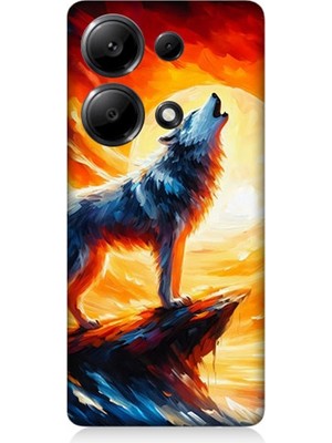 Xiaomi Redmi Note 13 Pro 4g Uyumlu Kayalıkta Uluyan Kurt Yalnızlığı  Desenli Silikon Kılıf