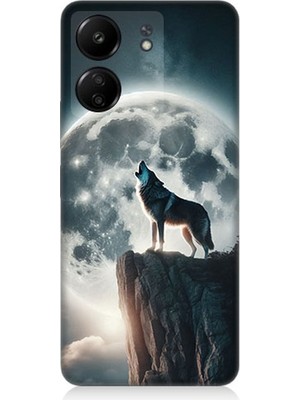 Xiaomi Redmi 13C Uyumlu Dolunayda Uluyan Kurt  Desenli Silikon Kılıf