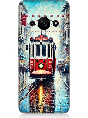 Xiaomi Redmi A3 Uyumlu Yağmurlu Sokakta Kırmızı Tramvay  Desenli Silikon Kılıf