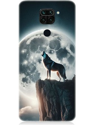 Xiaomi Redmi Note 9 Uyumlu Dolunayda Uluyan Kurt  Desenli Silikon Kılıf