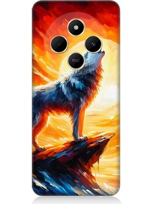 Xiaomi Redmi 14C Uyumlu Kayalıkta Uluyan Kurt Yalnızlığı  Desenli Silikon Kılıf