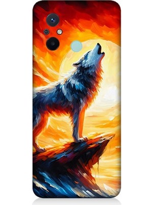 Xiaomi Redmi 12C Uyumlu Kayalıkta Uluyan Kurt Yalnızlığı  Desenli Silikon Kılıf