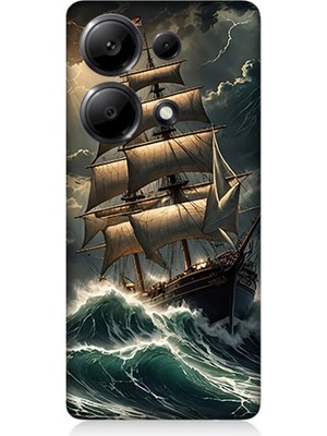 Xiaomi Redmi Note 13 Pro 4g Uyumlu Dalgalarla Savaşan Yelkenli  Desenli Silikon Kılıf