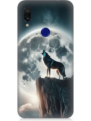 Xiaomi Redmi Note 7 Uyumlu Dolunayda Uluyan Kurt  Desenli Silikon Kılıf