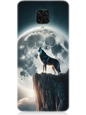 Xiaomi Redmi Note 9 Pro Uyumlu Dolunayda Uluyan Kurt  Desenli Silikon Kılıf