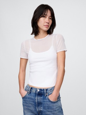 Gap Kadın Beyaz Transparan Crop T-Shirt