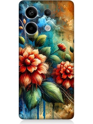 Xiaomi Redmi Note 13 Pro 5g Uyumlu Kırmızı Çiçek ve Tomurcuklar  Desenli Silikon Kılıf