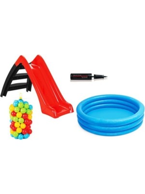 Bestway Havuzlu Kaydıraklı Oyun Seti, Kristal Havuz, Top ve Pompa ile Eğlence Dolu