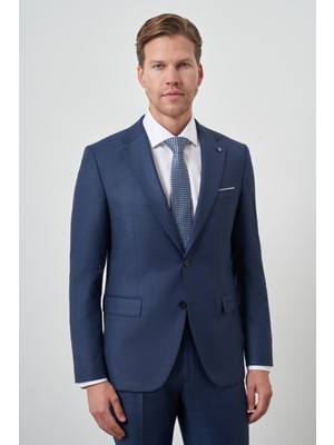  Erkek Lacivert Poliviskon Slim Fit Mono Yaka Takım Elbise