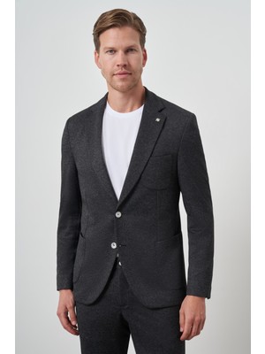  Erkek Siyah Trend Slim Fit Yandan Lastikli Mono Yaka Takım Elbise