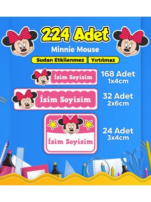 Sb Store Minnie Mouse Okul Kreş Etiketi Kalem Defter Özel Isim Yazılabilen Etiket Seti Model 14 - 224 Adet