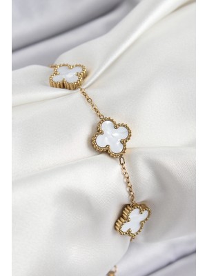 Beyaz Sedef Yonca Model Gold Renk Kadın Bileklik - EBJ250705W36310