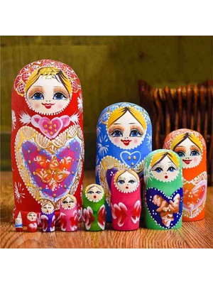 El Yapımı Ahşap Matruşka Seti Renkli 6'lı Rus Bebek Biblo Renkli Dekoratif Hediyelik Koleksiyonluk Takım