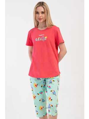 Pamuklu Kadın Büyük Beden Kısa Kol Kaprili Pijama Takım
, 410126