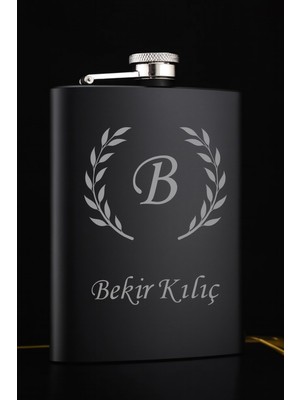 Biton Toptan Kişiye Özel  9 Oz Siyah Paslanmaz Çelik Cep Matarası 266 ml Içecek Cep Matarası