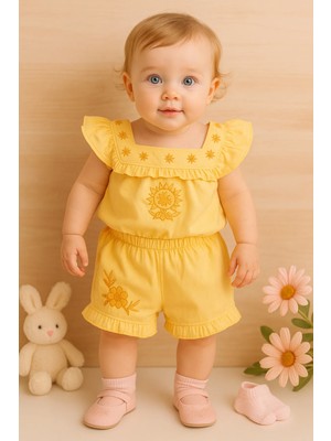 Kız Bebek Ikili Nakışlı %100PAMUKLU Şortlutakım