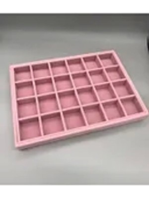 Pembe Süet Kumaş Kaplı 24 Bölmeli Takı Düzeni, Şık ve Kullanışlı Tasarım