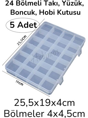 Turuncu 24 Bölmeli Takı ve Hobi Organizer Kutusu, 25,50X19X4CM (5'li Set)