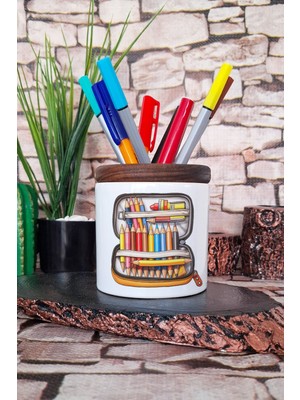 Renkli Kalemler No:4 Baskılı Seramik Kalemlik Masaüstü Düzenleyici