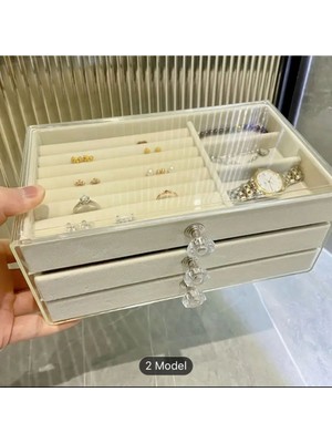 Beyaz Üç Çekmeceli Takı ve Mücevher Organizer, Düzenli Saklama, 13X23X10 cm