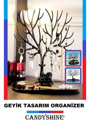 Şık Siyah Geyik Tasarımlı Takı Düzeni, Yüzük ve Küpe Organizer