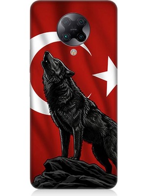 Xiaomi Poco F2 Pro Uyumlu Ay Yıldızlı Uluyan Kurt  Desenli Silikon Kılıf