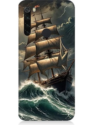 Xiaomi Redmi Note 8 Uyumlu Dalgalarla Savaşan Yelkenli  Desenli Silikon Kılıf