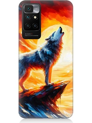 Xiaomi Redmi 10 Uyumlu Kayalıkta Uluyan Kurt Yalnızlığı  Desenli Silikon Kılıf